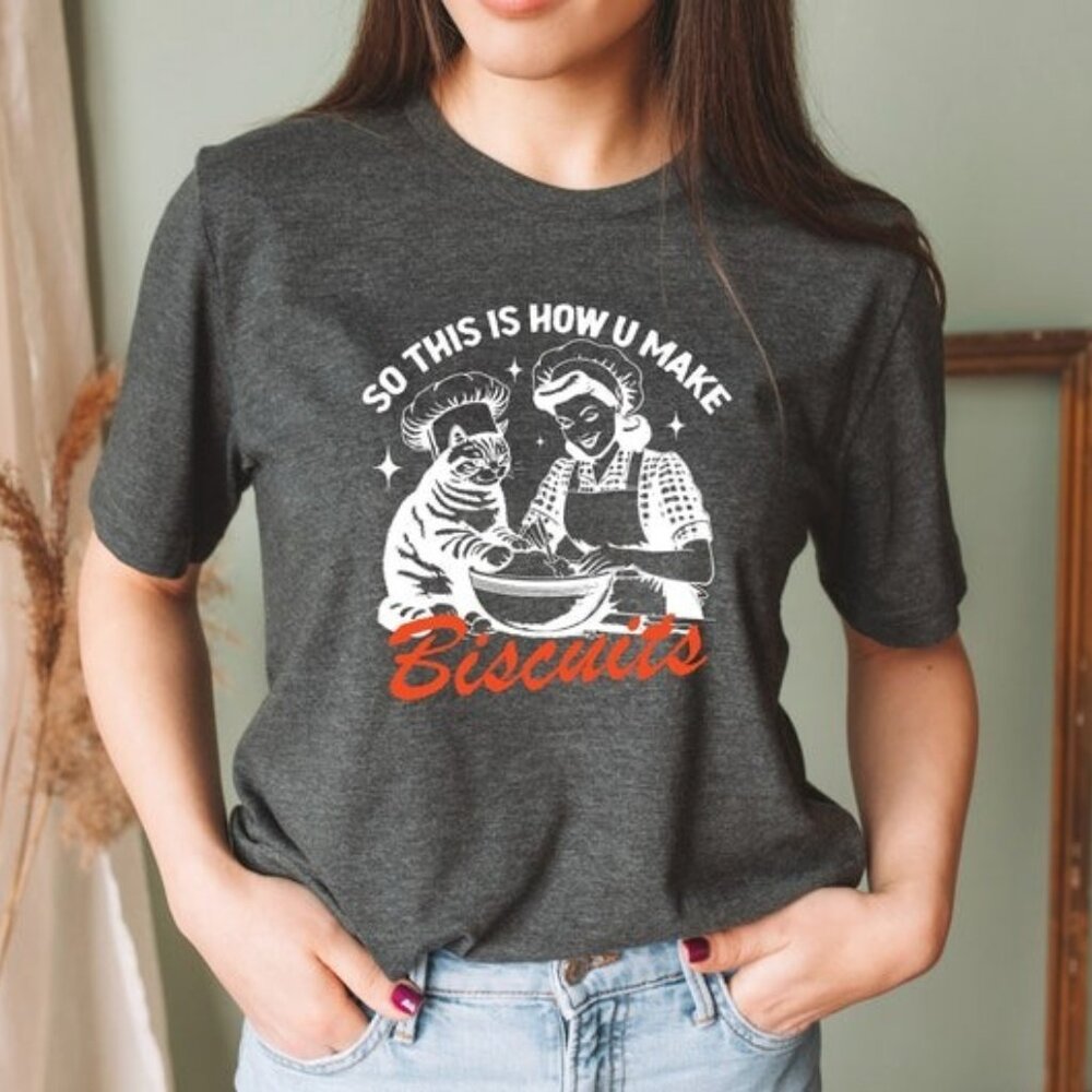 So This Is How You Make Biscuits Shirt, Vintage Baking T-Shirt, Retro Cat Shirt